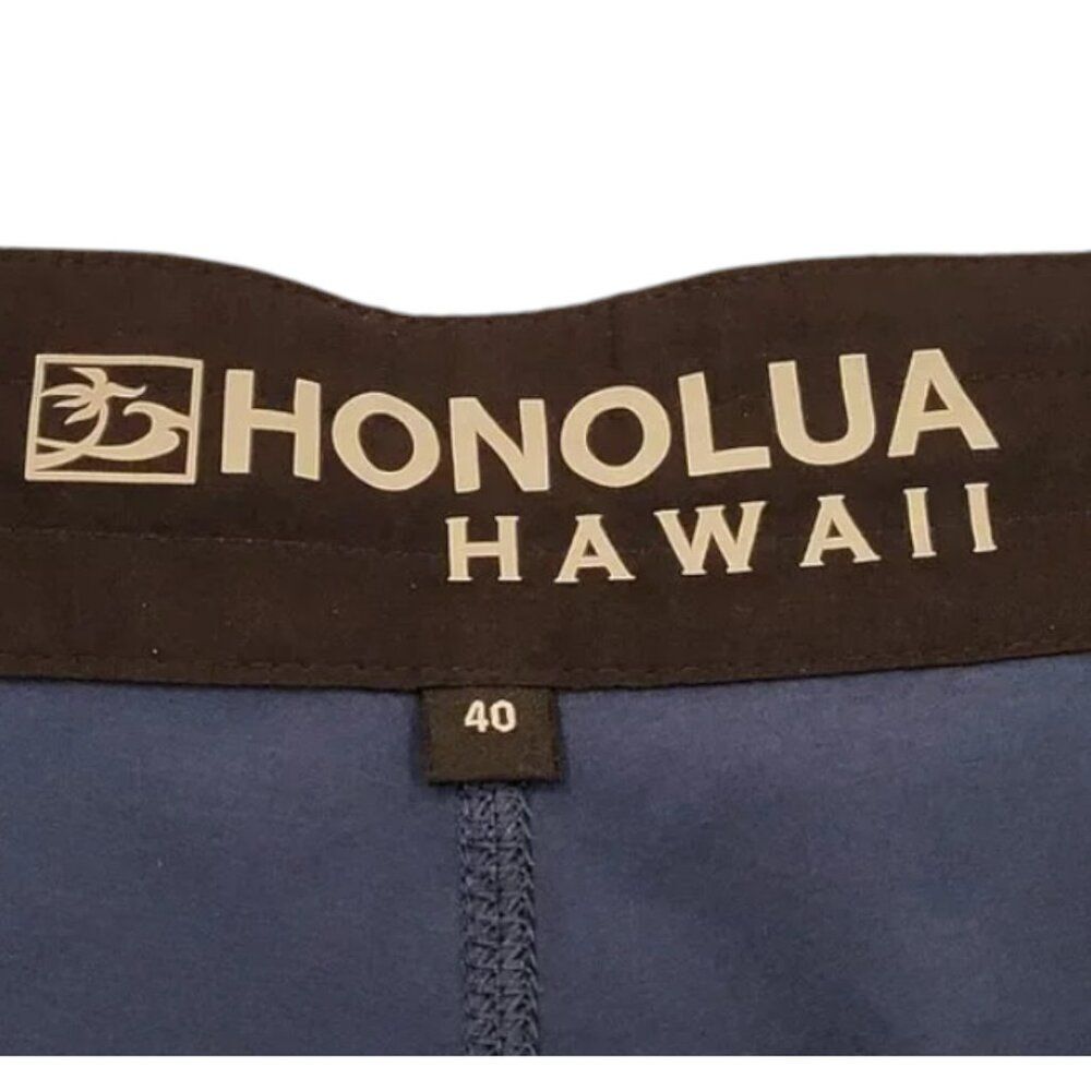 Honolua Size 40 Blue Board Shorts / Surfwear Hook & Loop Fly Back Pocket Logos - Picture 3 of 13